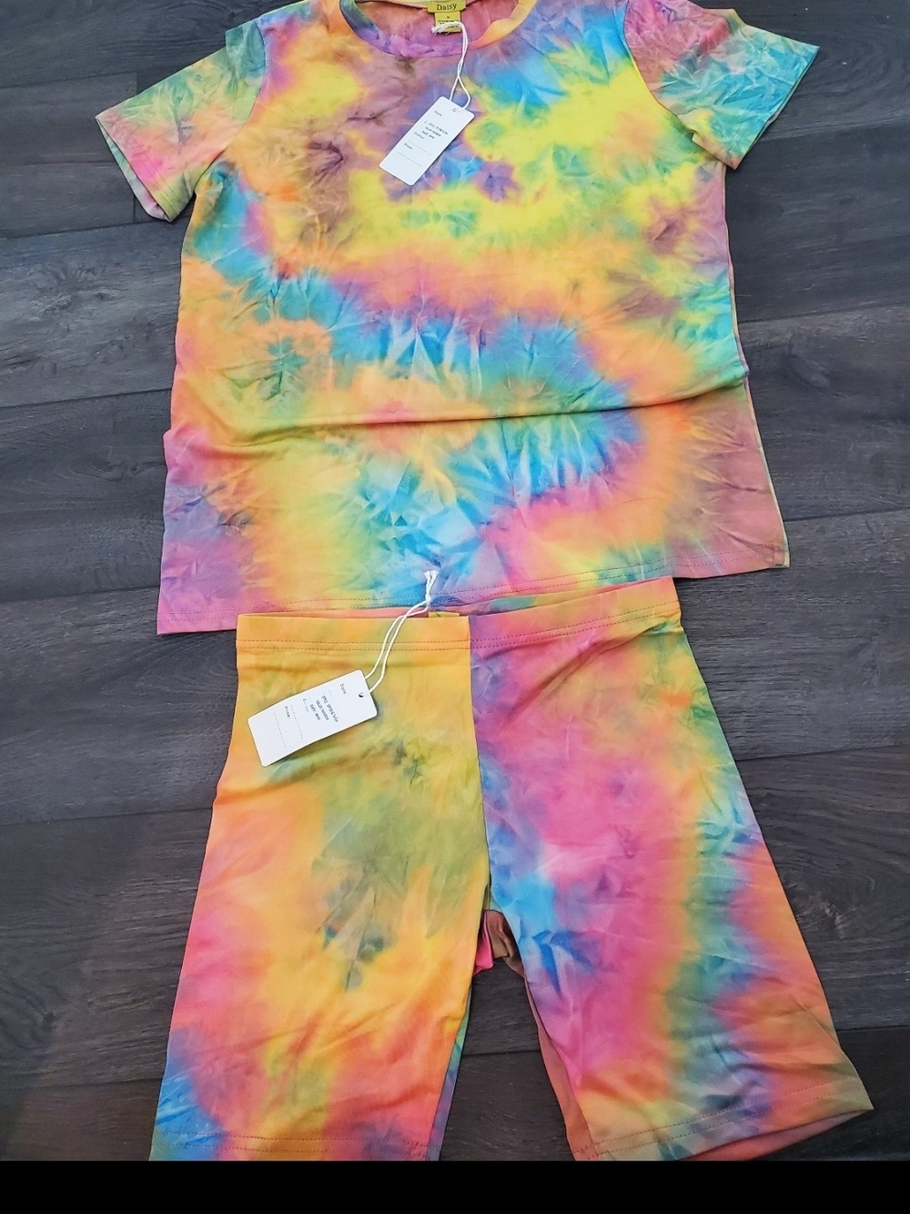 Daisy Women's Tie-Dye Short Sleeve  Set - Rainbow Colors